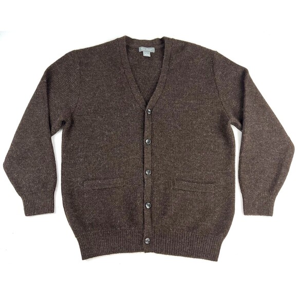 DANIEL CREMIEUX Signature Collection 100% Alpaca Cardigan Brown Sweater Mens L - Picture 1 of 6